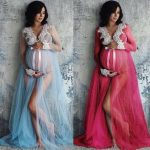 Goocheer — Robes de maternité en dentelle, col en v ajouré, vêtements pour femmes enceintes, accessoires de photographie, longue, longueur