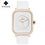 Fashion Women Watches 2021 New WWOOR Brand White Leather Rectangle Minimalist Watch Ladies Quartz Dress Wrist Watch Montre Femme