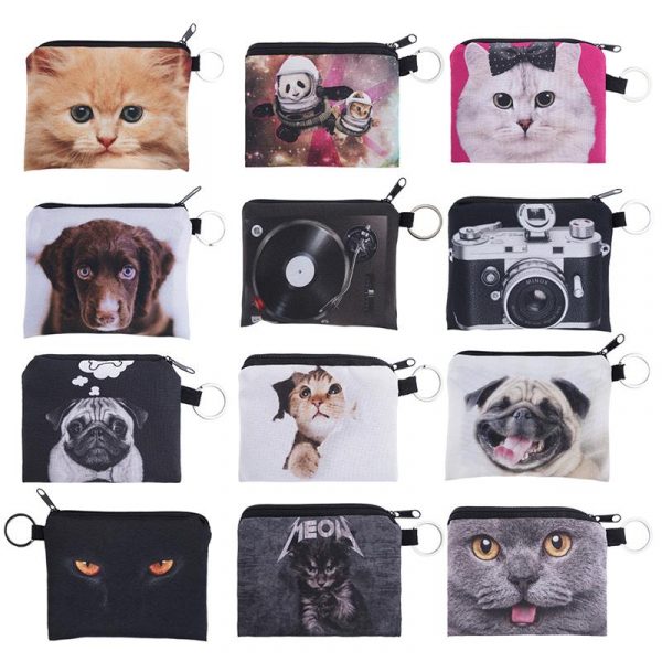 Porte-monnaie en cuir PU pour femmes, mignon, Animal imprimé, portefeuille pour filles, pochette pour monnaie, Mini sac d'argent