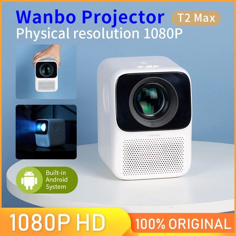 Wanbo – Mini projecteur Vertical T2 MAX, 1080P, 1920x1080P, Correction de la distorsion trapézoïdale pour le bureau et le domicile, Version globale