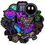 Lot de 10/30/50 autocollants lumineux néons, style dessin animé, décoration de guitare, skateboard, moto, ordinateur portable, jouets pour enfants, idéal en cadeau,