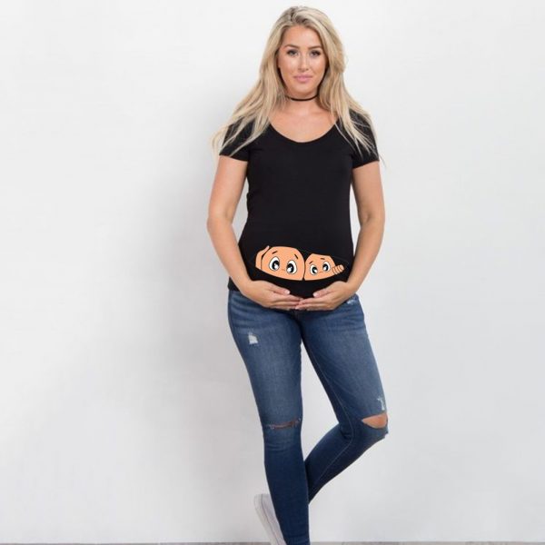 T-shirt à manches courtes avec imprimé de dessin animé pour femme enceinte,haut de maternité de grande taille, collection été, offre spéciale,