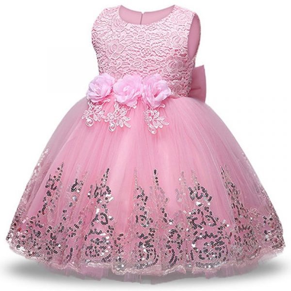 Robe princesse à fleurs pour filles, tenue élégante à paillettes, pour fête de mariage, 2021