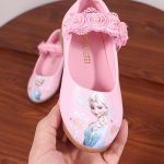 Chaussures décontractées de princesse des neiges pour filles,thème Disney, Elsa, en cuir, avec perles, souples, dessin animé, nouvelle collection,