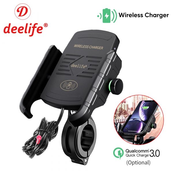 Deelife Phone Holder Motorcycle Mobile Support with Wireless Charger for Scooter Motor Motorbike Mount Stand Smartphone Bracket
