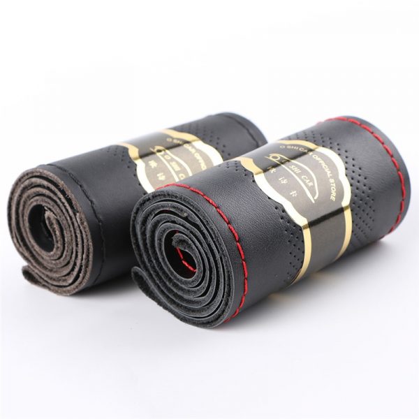 Top Genuine Leather Steering Wheel Cover Breathable Design/Auto Steering-Wheel Braid Case fit car suv diameter 36cm 38cm 40cm