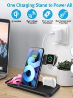 Labobbon 15W Qi Fast Wireless Charger Stand For iPhone 12 11 XR X 8 iWatch 4 in 1 Foldable Charging Dock Station for Airpods Pro