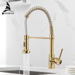 Kitchen Faucets Brush Brass Faucets for Kitchen Sink Single Lever Pull Out Spring Spout Mixers Tap Hot Cold Water Crane 9009