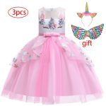 Robe de soirée d'anniversaire pour enfants, tenue licorne arc-en-ciel, motif floral, pour filles de 3 à 12 ans