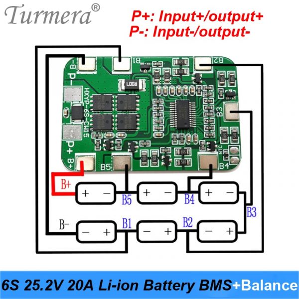 Carte de batterie au Lithium 6S 25.2V 20A BMS, avec équilibrage pour tournevis 25V et pistolet de Massage 24V, utilisation Turmera
