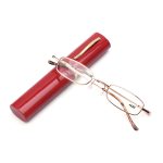 Lunettes de lecture unisexes avec étui à stylo, presbytes portables, boîtier en métal, charnière à ressort, soins de la Vision + 1.00 ~ + 4.00
