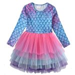 Robe princesse à manches longues pour petite fille, vêtements de fête avec étoile à paillettes, pour enfant, pour automne et hiver