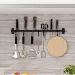 Black Kitchen Hook Rack Wall Mounted Pantry Tool Holder Kitchen Shelf Aluminum Pantry Bar for Kitchenware Utensil Storage Rack