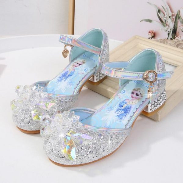 Chaussures de princesse Disney à talons hauts,pour enfants, pour fête, pour l'été, nouvelles sandales, pour bébé et petite fille, en cristal, taille 23 à 36,