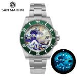 San Martin Diver Water Ghost Luxury Sapphire Crystal Men Automatic Mechanical Watches Ceramic Bezel 20Bar Luminous Date Window
