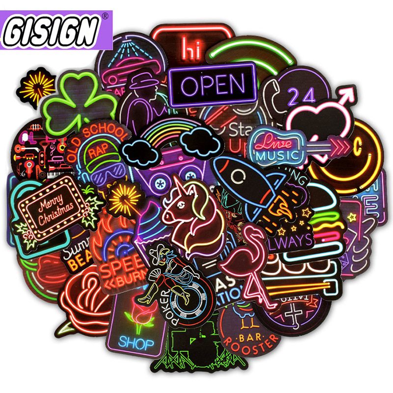 Lot-de-10/30/50-autocollants-lumineux-néons,-style-dessin-animé,-décoration-de-guitare,-skateboard,-moto,-ordinateur-portable,-jouets-pour-enfants,-idéal-en-cadeau, Lot de 10/30/50 autocollants lumineux néons, style dessin animé, décoration de guitare, skateboard, moto, ordinateur portable, jouets pour enfants, idéal en cadeau,