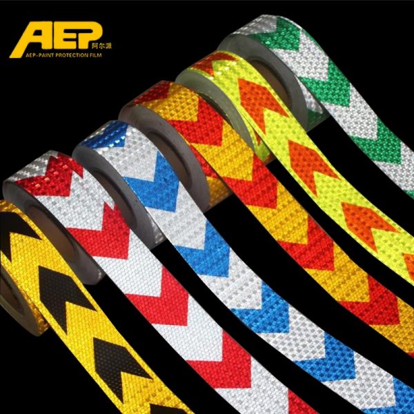 5cm*3m Car Safety Mark Warning Tape Reflective Strip Arrow Lattice Stickers For Bicycle Car Exterior Decoration Accessories