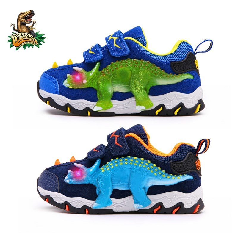 Dinoskulls 3-8 Garçons Chaussures Dinosaure LED Espadrilles Rougeoyantes Printemps Automne Enfants Sport 3D T-rex Mode Enfants Chaussures En Cuir Véritable