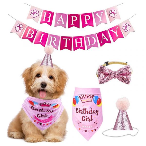 Fowecelt Handmade Adjustable Pet Birthday Party Decor Cat Dog Scarf Hat Collar Banner Accessories for DIY Pet Party Supplies