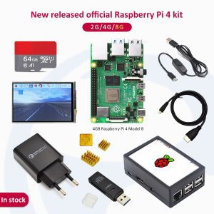Kit Raspberry pi 4 2 go/4 go/8 go Raspberry Pi 4 modèle B PI 4B: + dissipateur de chaleur + adaptateur secteur + boîtier + écran 3.5 pouces