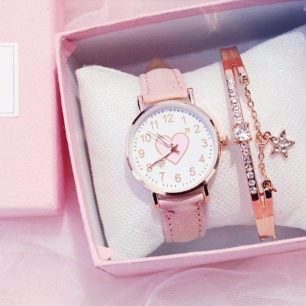 Sakura Pink Children's Female Watch Female Student Fashion Watch Simple Girl Girlfriends Cute One Arrow Wear Heart-shaped Watch