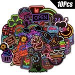 Lot de 10/30/50 autocollants lumineux néons, style dessin animé, décoration de guitare, skateboard, moto, ordinateur portable, jouets pour enfants, idéal en cadeau,