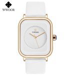 Fashion Women Watches 2021 New WWOOR Brand White Leather Rectangle Minimalist Watch Ladies Quartz Dress Wrist Watch Montre Femme