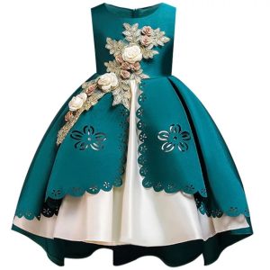 Robe de princesse en soie brodée pour petites filles, vêtements d'hiver élégants à fleurs pour fête de noël Halloween pour enfants