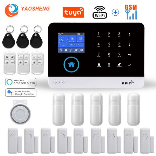 Wireless WIFI GSM Home Security Alarm System For Tuya Smart Life APP With Motion Sensor Detector Compatible With Alexa & Google