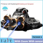 Powerful LED Headlight headlamp 5LED T6 Head Lamp Sensor Flashlight Torch head light 18650 battery Best For Camping, fishing
