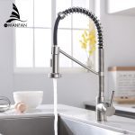Kitchen Faucets Brush Brass Faucets for Kitchen Sink Single Lever Pull Out Spring Spout Mixers Tap Hot Cold Water Crane 9009