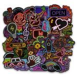 Lot de 10/30/50 autocollants lumineux néons, style dessin animé, décoration de guitare, skateboard, moto, ordinateur portable, jouets pour enfants, idéal en cadeau,