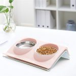 Pet double bowl shelf dog cat feeding bowl non slip stainless steel color double bowl