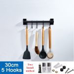 Black Kitchen Hook Rack Wall Mounted Pantry Tool Holder Kitchen Shelf Aluminum Pantry Bar for Kitchenware Utensil Storage Rack