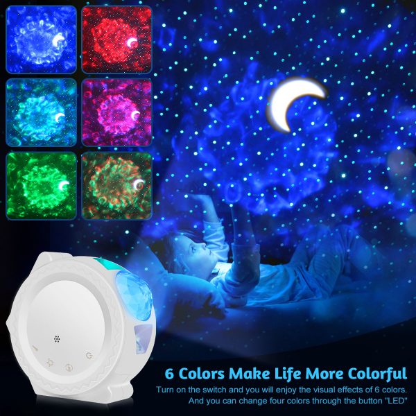 6 Colors Ocean Waving Light Stary Sky Projector LED Nebula Cloud Night Light 360 Degree Rotation Night Light Lamp for Kids DA