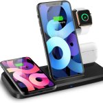 Labobbon 15W Qi Fast Wireless Charger Stand For iPhone 12 11 XR X 8 iWatch 4 in 1 Foldable Charging Dock Station for Airpods Pro