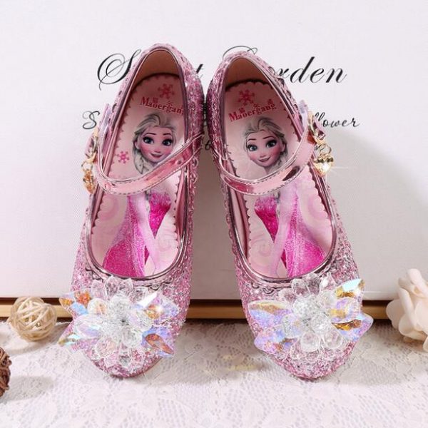 Chaussures de princesse Disney à talons hauts,pour enfants, pour fête, pour l'été, nouvelles sandales, pour bébé et petite fille, en cristal, taille 23 à 36,