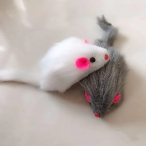 5Pcs False Mouse Cat Pet Toys Cat Long-haired Tail Mice With Sound Rattling Soft Real Rabbit Fur Sound Squeaky Toy For Cats Dogs