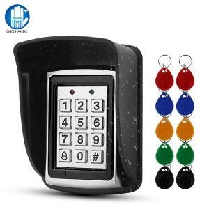 Outdoor Metal RFID Access Control Keypad Card Reader Waterproof Cover 125KHz 10PCS Keyfobs Rainproof for Access Control System