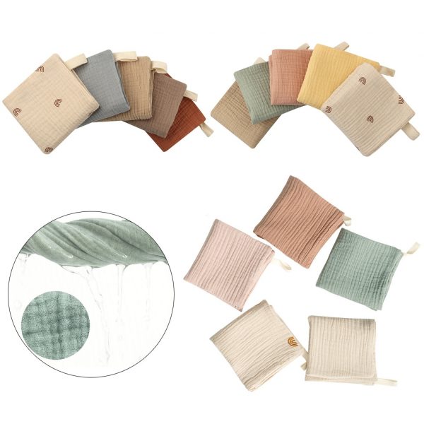 Serviette de bain en tissu de coton doux et absorbant de gaze pour bébé,mouchoir de salive, gant de toilette maternelle de 5 pièces,