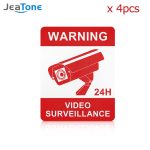 4 Pcs Warning Stickers Surveillance Security Camera Alarm Sticker Warning Decal Signs, Waterproof Frosted Texture Warning Tape