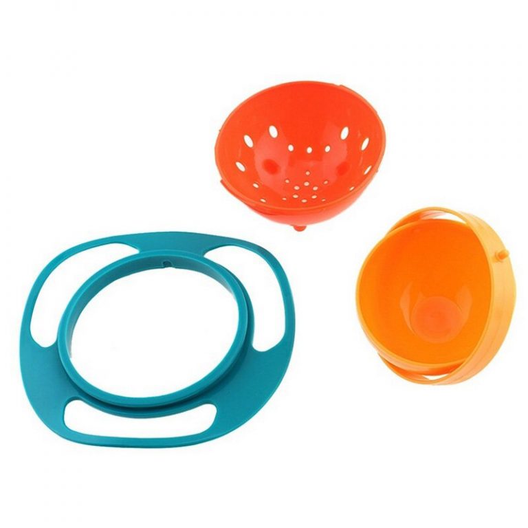 Bol Anti-Renversement Enfant 360° - Gyroscope - Bleu & Jaune - Pour Bébé 6+ Mois - Facile à Nettoyer - Repas Sans Dégâts