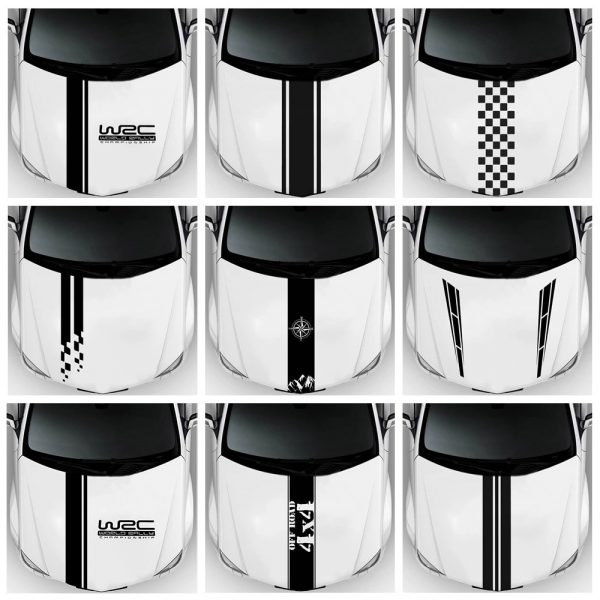 Fashion WRC Stripe Car Covers Vinyl Racing Sports Decal Head Car Sticker Wrap Vinyl Stickers For Car Head Decoration