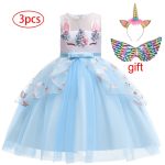 Robe de soirée d'anniversaire pour enfants, tenue licorne arc-en-ciel, motif floral, pour filles de 3 à 12 ans