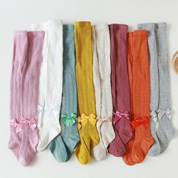 Jolis collants tricotés avec nœud papillon pour fille,bas enfants en coton, pantalons de bambins, 1 — 10 ans, 8 couleurs, collection automne-hiver,
