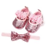 Chaussures à paillettes à nœuds pour bébés fille,de princesse, pour nouveau-né, pour les premiers marcheurs, de fête pour l'anniversaire,