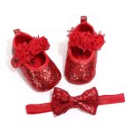 Chaussures à paillettes à nœuds pour bébés fille,de princesse, pour nouveau-né, pour les premiers marcheurs, de fête pour l'anniversaire,