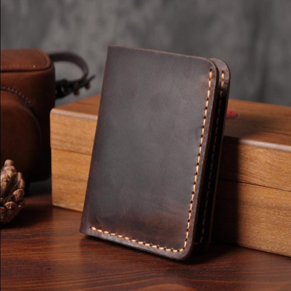 Portefeuille Vintage Crazy horse en cuir véritable pour hommes, fait à la main, court, porte-monnaie avec pince à billets