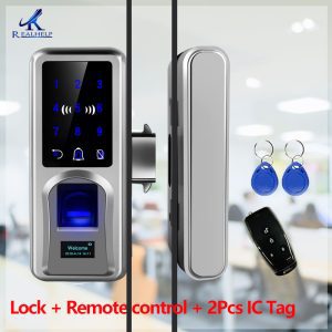 Fingerprint door lock Glazing Smart Lock Remote Touch Screen Doorbell Office for Glass biometric Door lock access control
