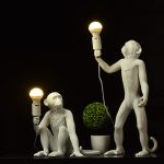 Resin Black White Gold Monkey Lamp Pendant Light For Living Room Lamps Art Parlor Study Room Led Lights lustre With E27 Led Bulb